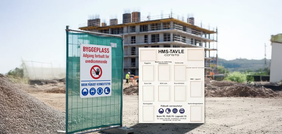 Byggeplass skilt og HMS tavler