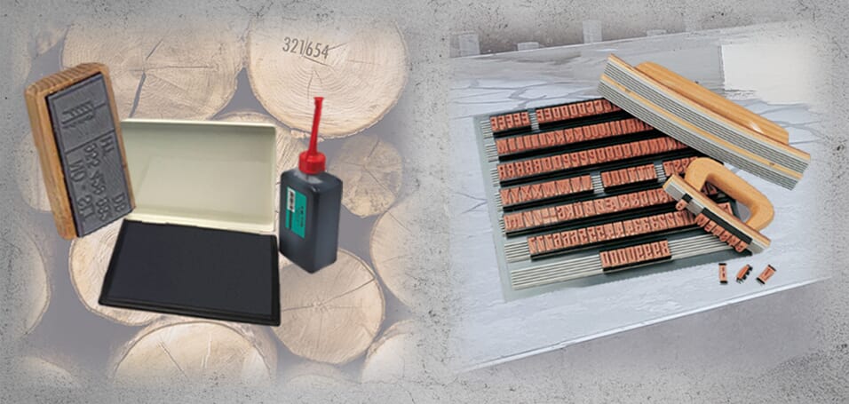 Stempler for merking av tømmer og betong