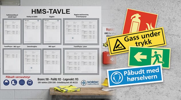 Skilt for HMS sikkerhet og arbeidsmiljø. Vi har alt du trenger