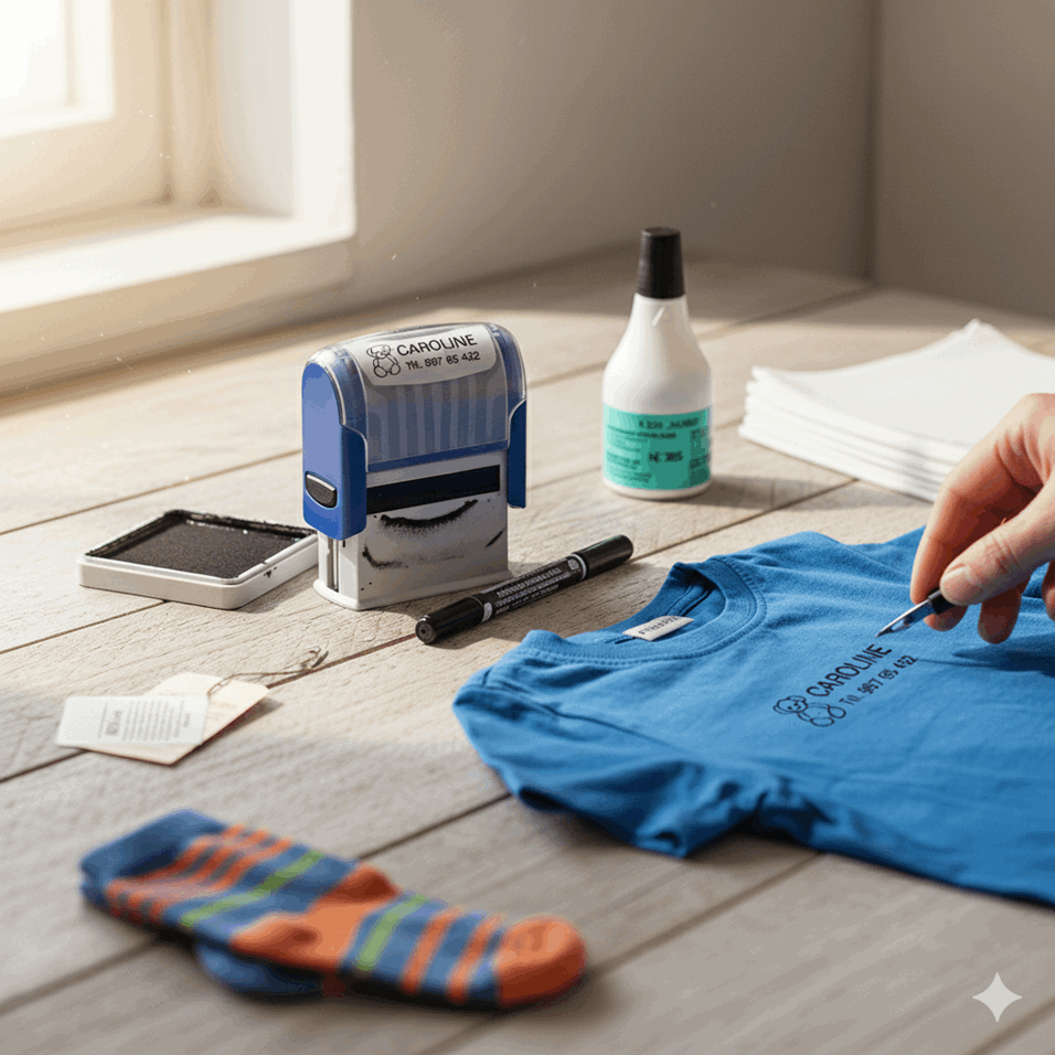 Stempel for merking av klær. 