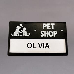 Navnskilt Sølv m/  fargetrykk 68x40mm Sort m/fargetrykk