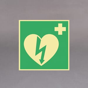 Plastskilt etterlysende skilt Hjertestarter20x20cm