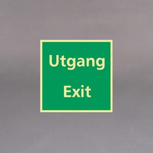 Plastskilt etterlysende utg. skilt Utgang Exit 20x20cm
