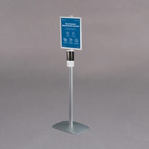 Stativ med antibac dispenser og informasjonsplakat