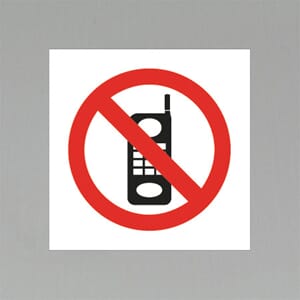 Forbuds etikett Mobiltelefon forbudt 10x10cm