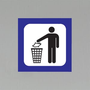 Plastskilt med info Søppelkurv 20x20cm