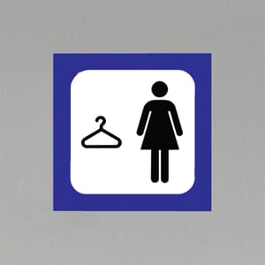 Plastskilt med info Garderobe Dame 20x20cm