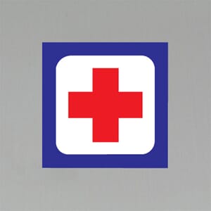 Plastskilt med info Hospital 20x20cm