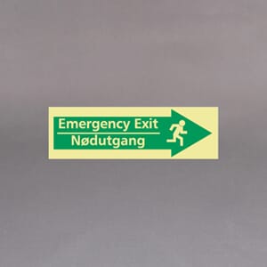 Plastskilt etterlysende utg. skilt Emergency exit 33x10cm