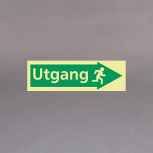 Plastskilt etterlysende utg. skilt Utgang høyre 33x10cm