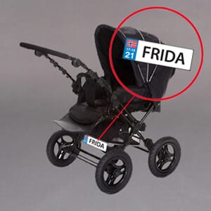 Bilskilt barnevogn 25x8cm m/navn og fødselsdato