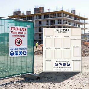 Byggeplass skilt og HMS tavler